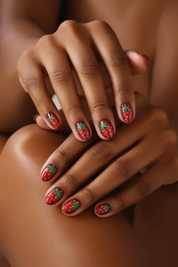 12. Strawberry Nail Art by Skin Tone — Deep Skin