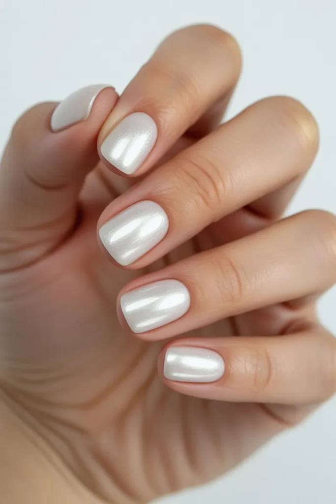 12. White Gel Nails with Subtle Shimmer