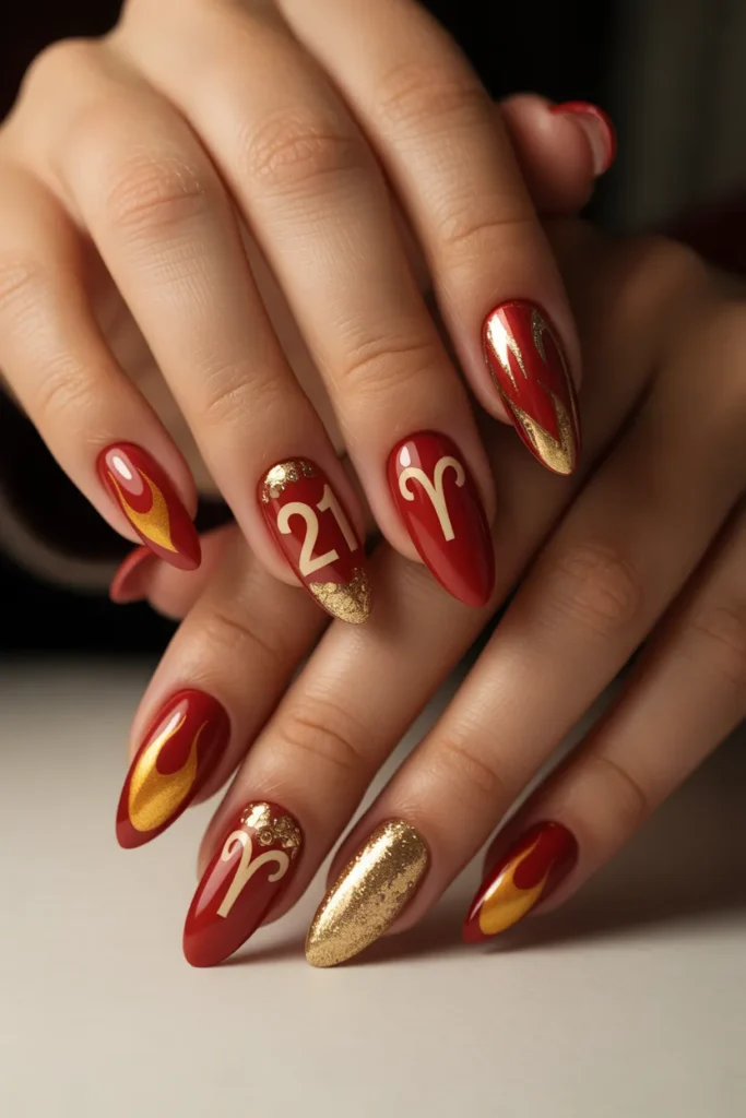 Aries Nail Designs 14 13. 21st Birthday Nail Ideas Aries — Gold Glam Set