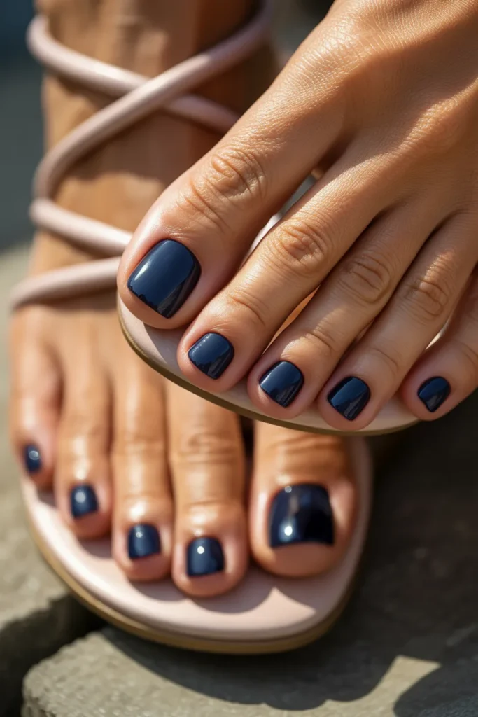 13. Dark Blue Toenails — Midnight Navy Summer Pedicure