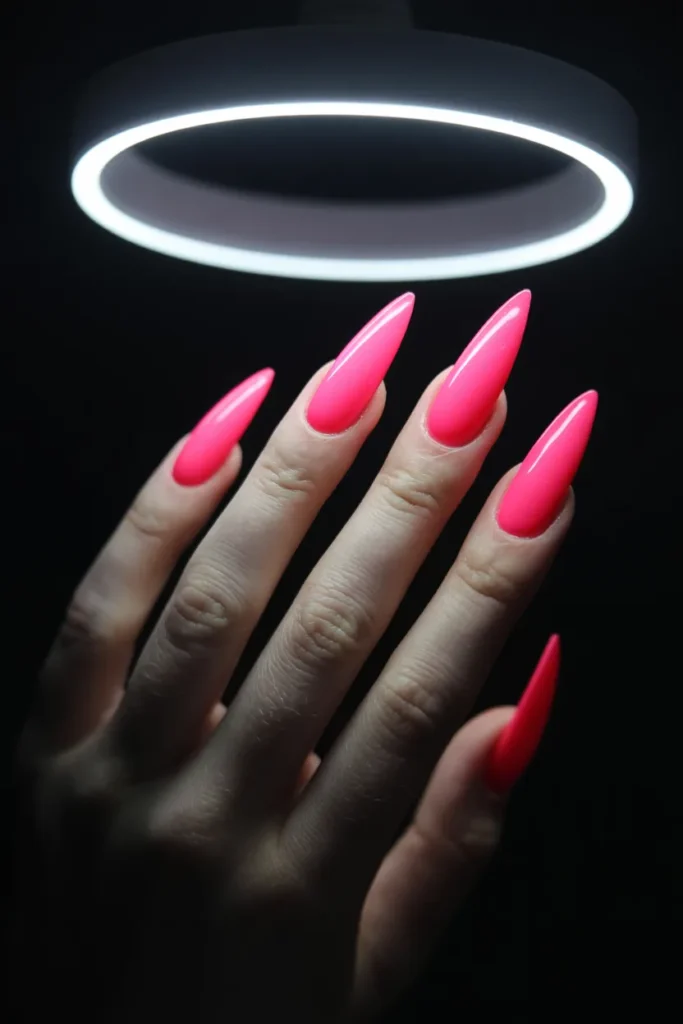 13. Electric Pink Stiletto — High Drama Fashion Nails