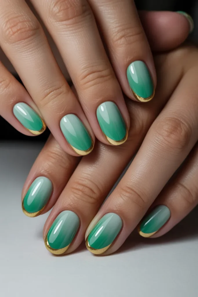 13. Irish Nail Designs — Green Ombre with Gold Tip