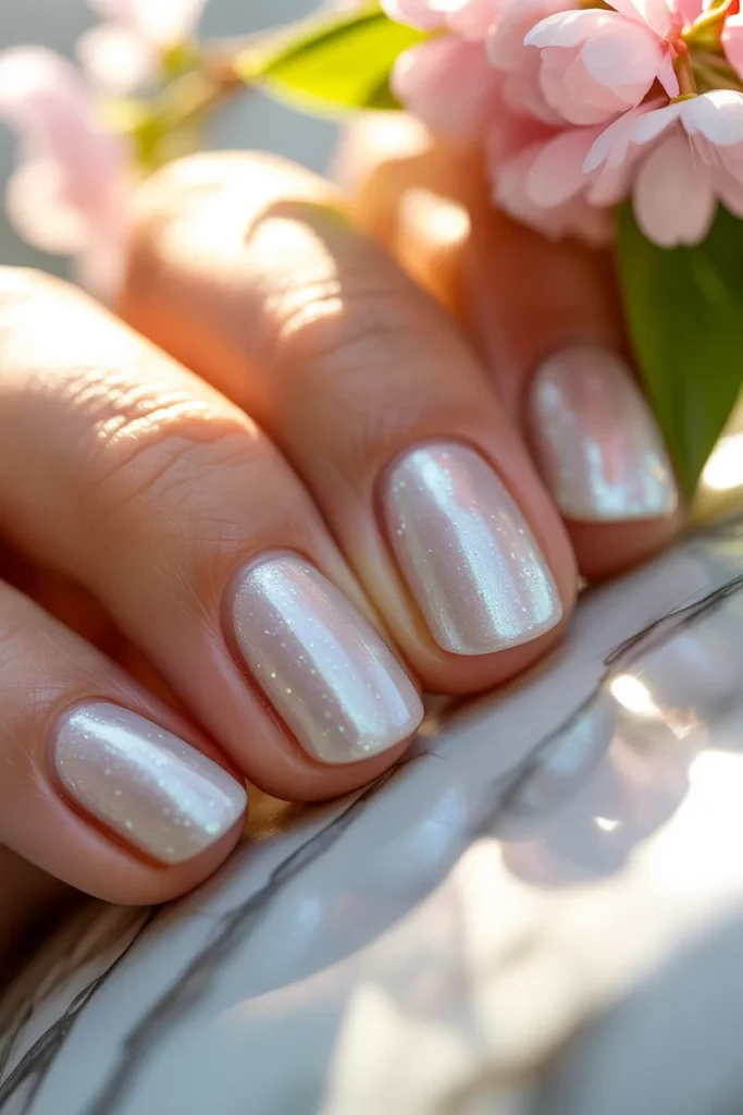 13. Milky White Spring Nails with Subtle Shimmer