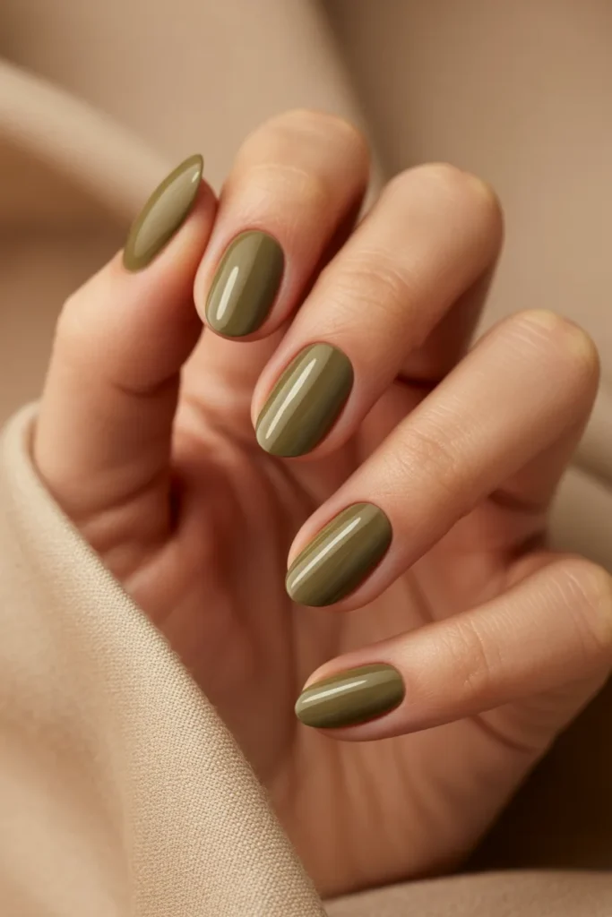 13. Olive Green Nail Design