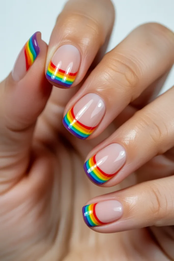 13. Rainbow Tip St. Patricks Day Nails