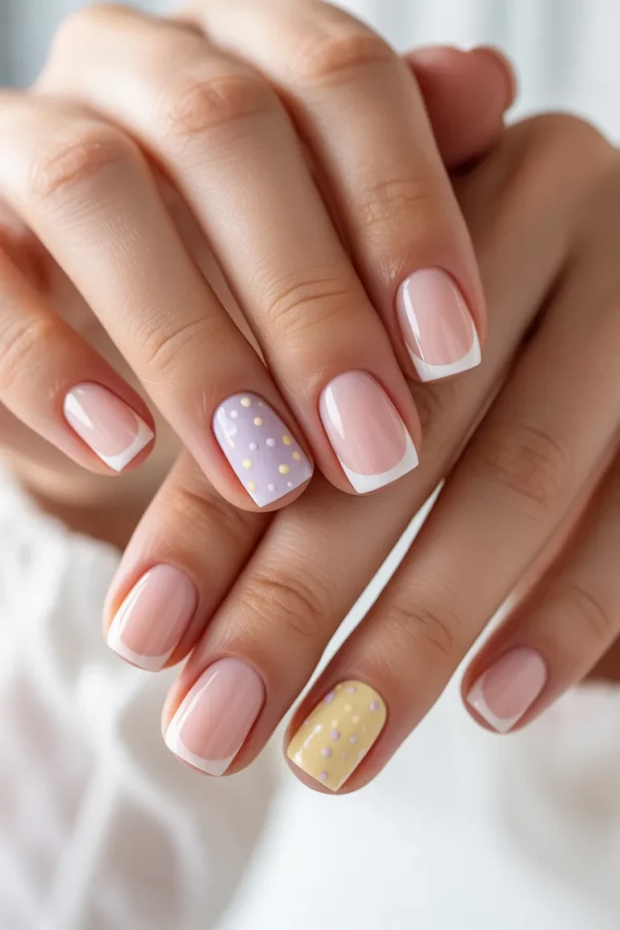 13. Short Acrylic Nails Easter French Tip