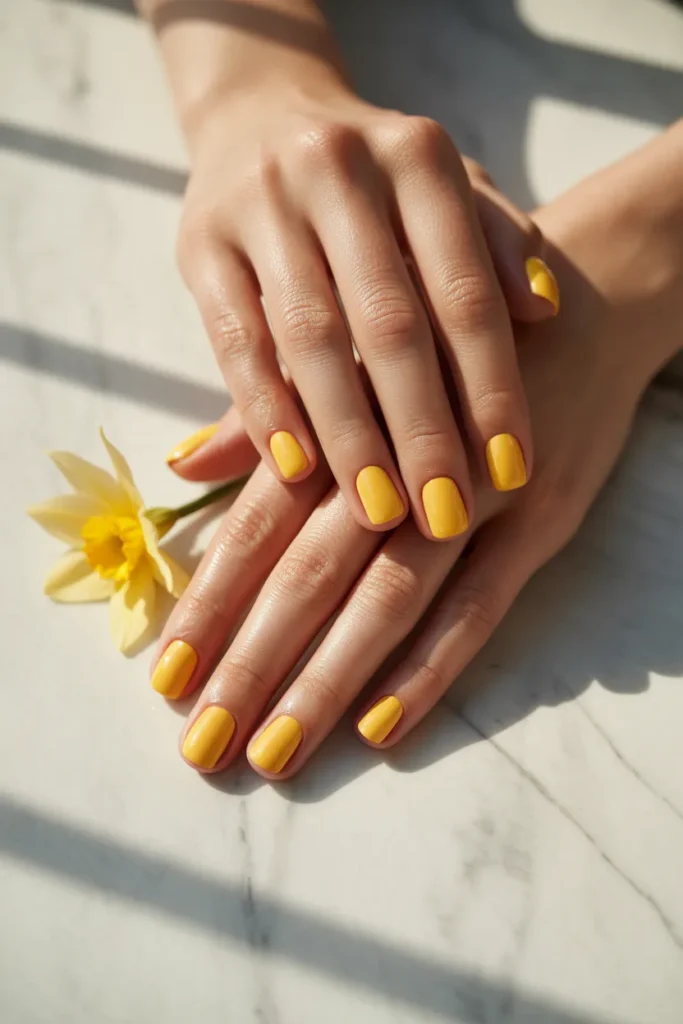 13. Short Square Spring Nails — Pastel Yellow Solid