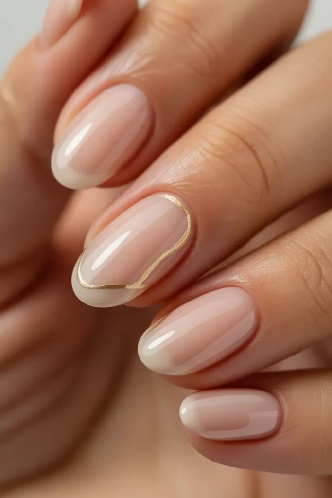 13. Simple Classy Spring Nails — Nude with Gold Detail
