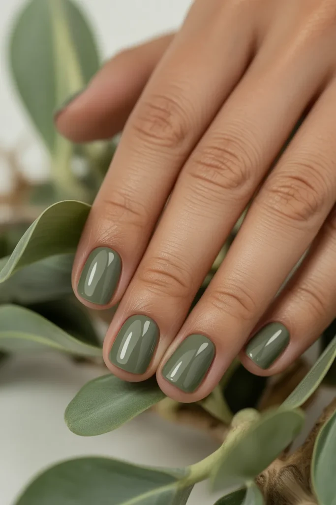 13. Spring Gel Nails — Sage Green BIAB