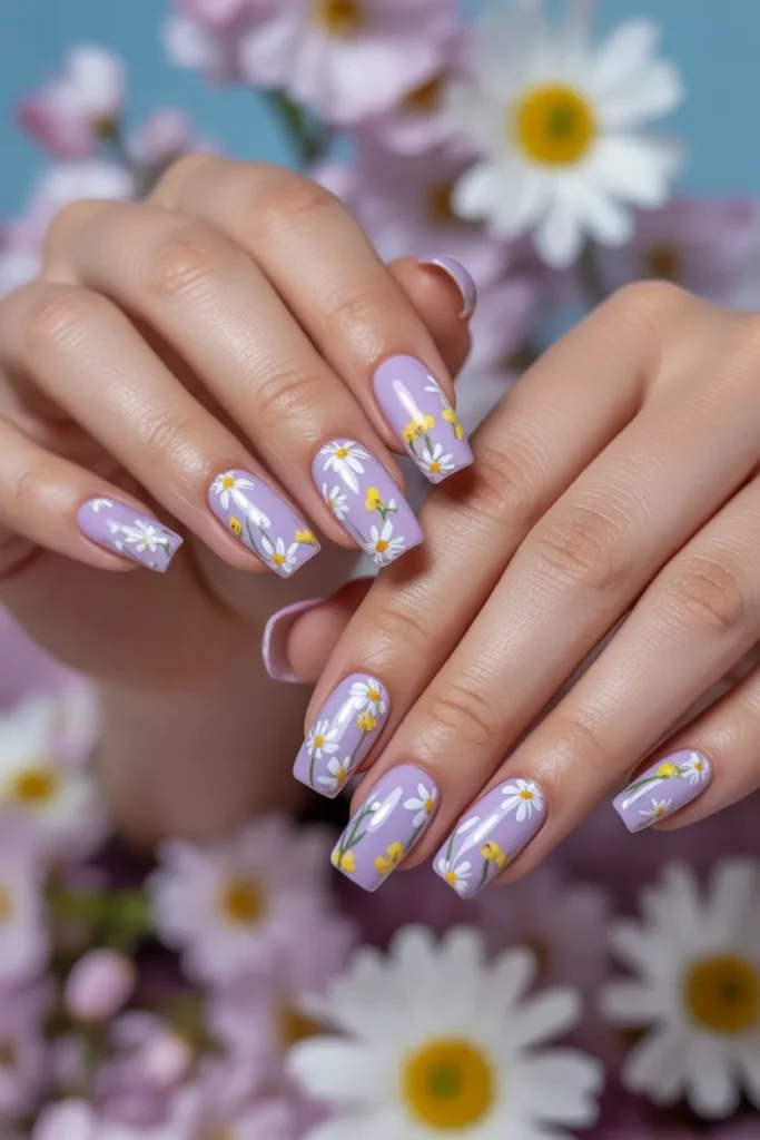 14. April Acrylic Nails — Pastel Floral Short Coffin