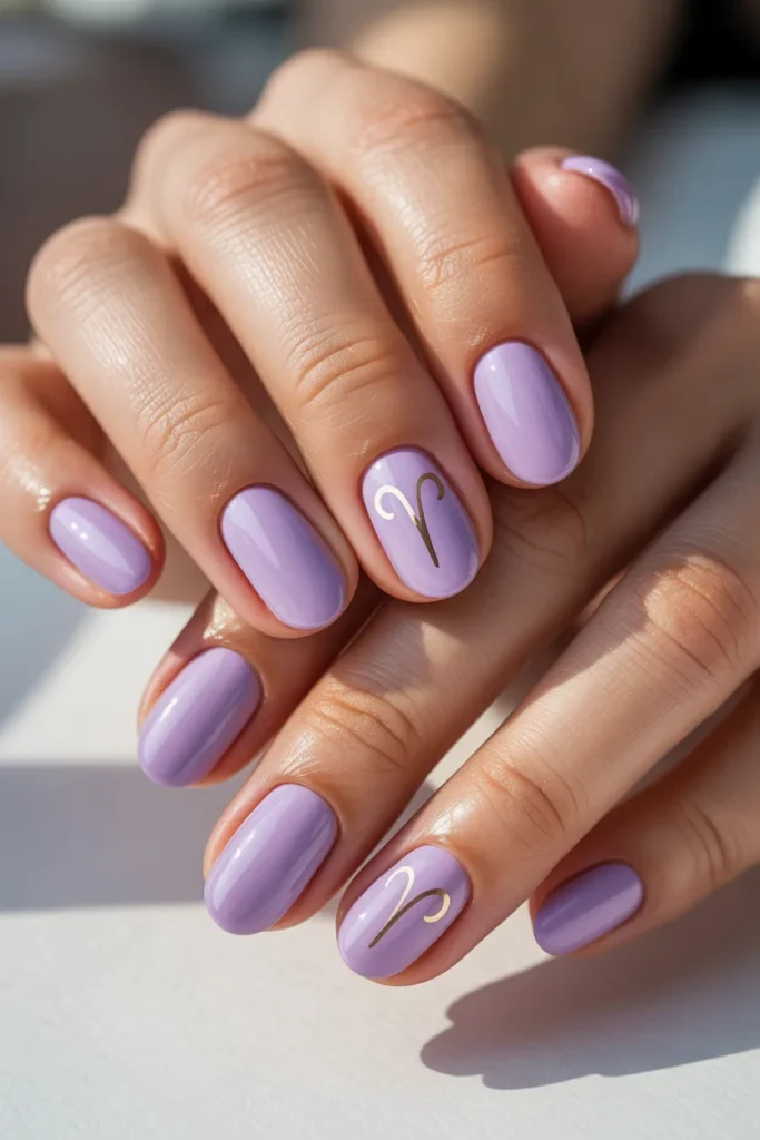 14. Aries Acrylic Nails Short — Pastel Lavender Spring