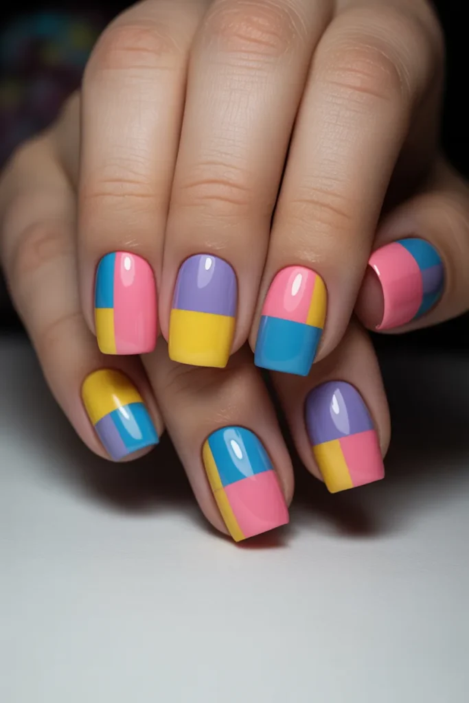14. Easter Egg Nails Square — Bold Colour Block