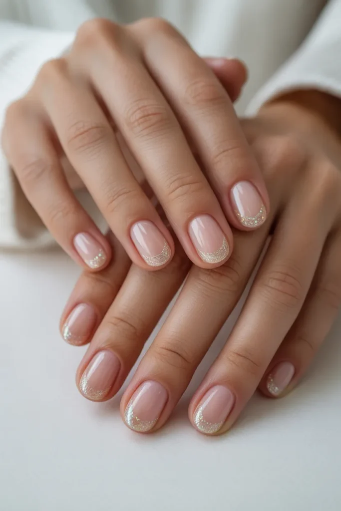 14. Glitter French Tips on Short Nails