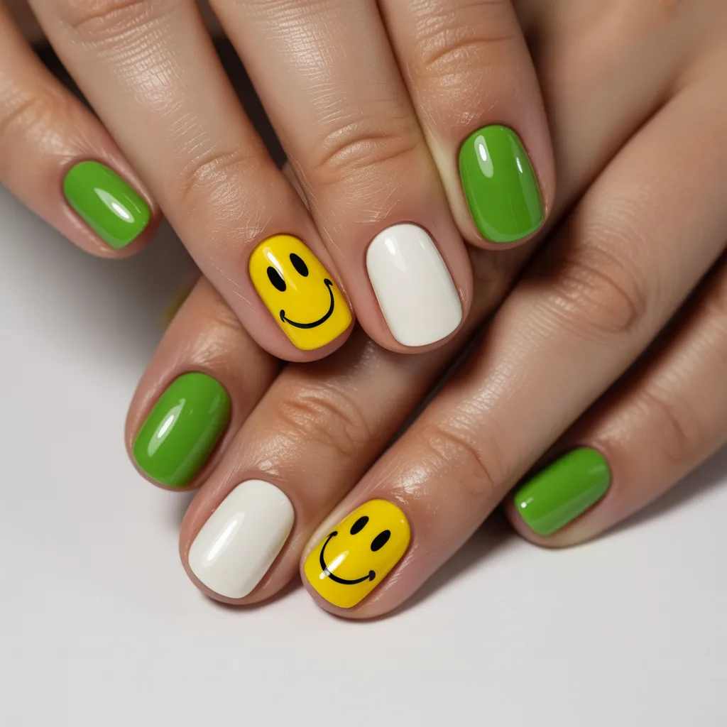 14. Green Smiley Face Nails