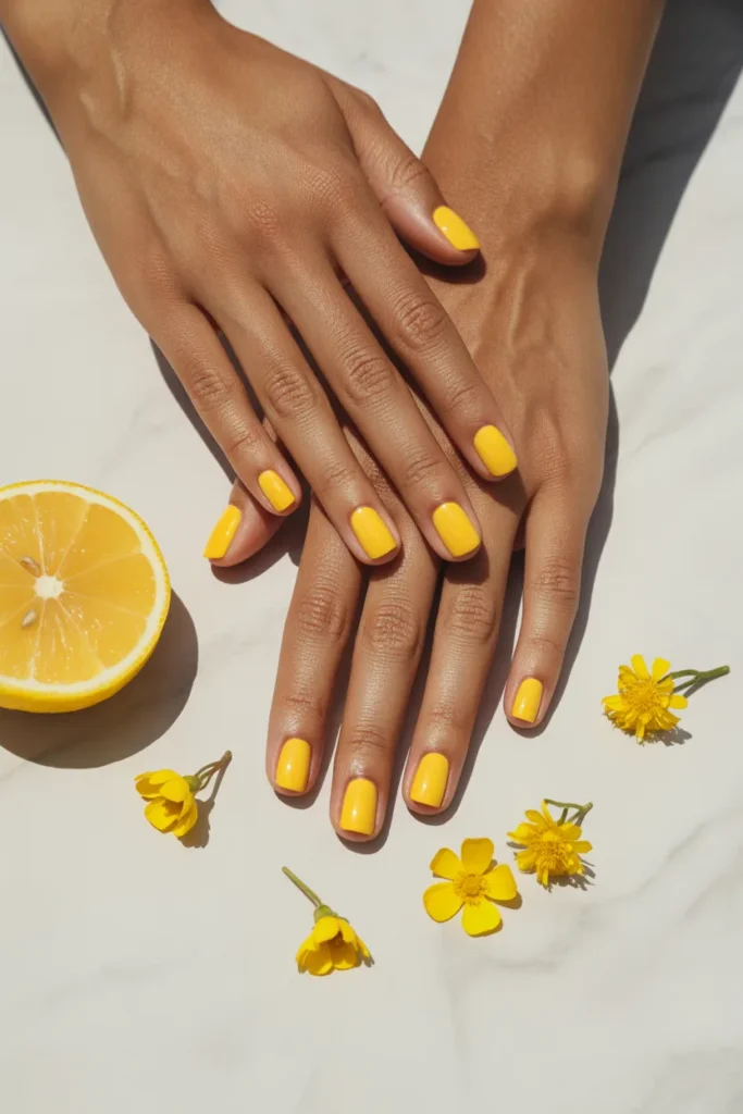 14. Lemon Yellow Short Nails