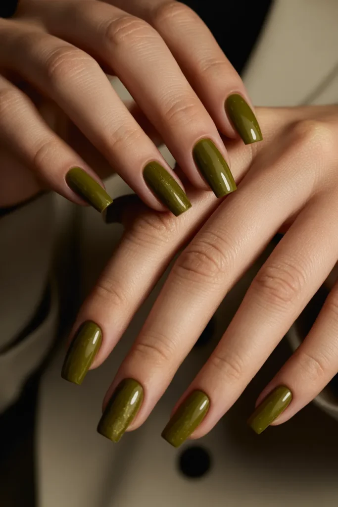 14. Olive Green Matte Nails