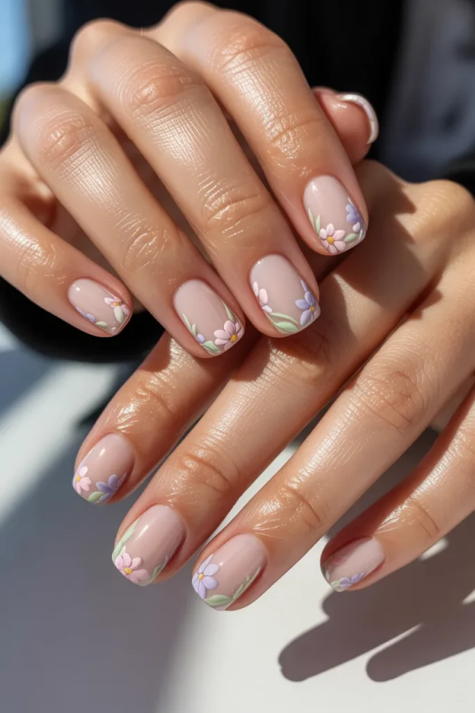 14. Pastel Easter Nails Square — Floral French Tip