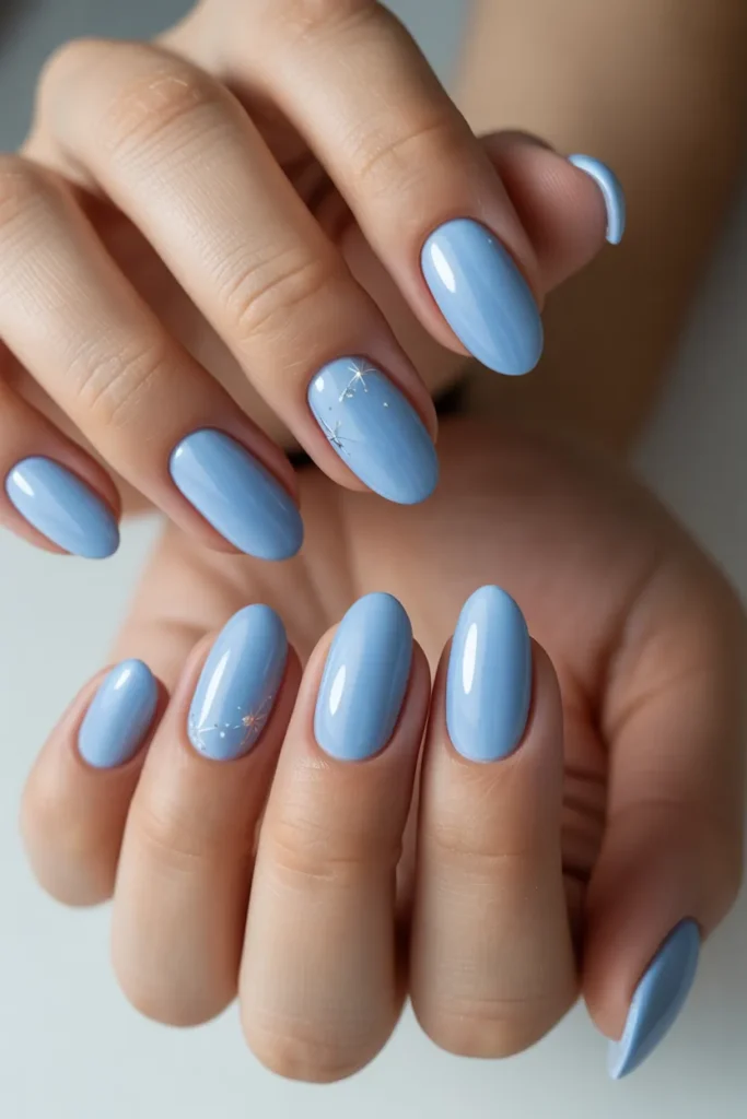 14. Short Easter Nails Almond — Baby Blue Set