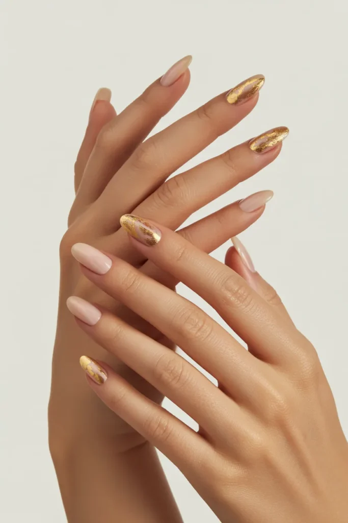 14. Simple Nude Nails with Gold Foil