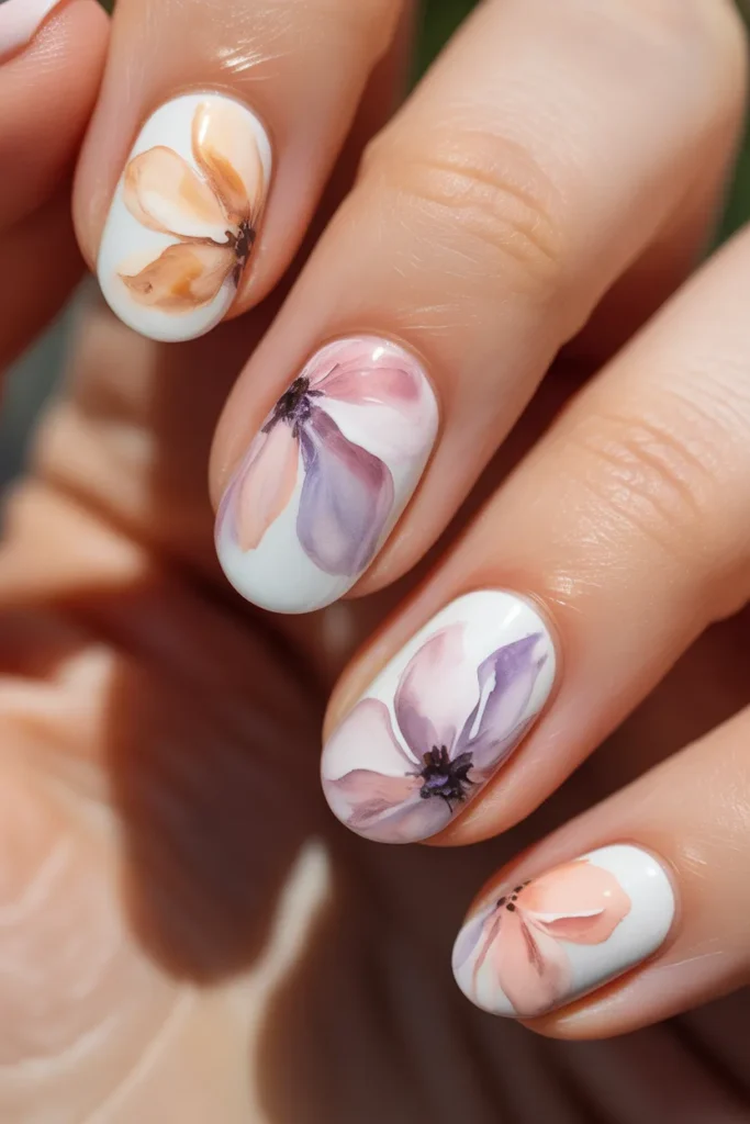 14. Watercolour Floral Spring Nails