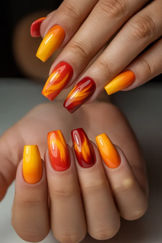 15. Aries Zodiac Acrylic Nails — Fire Element Set