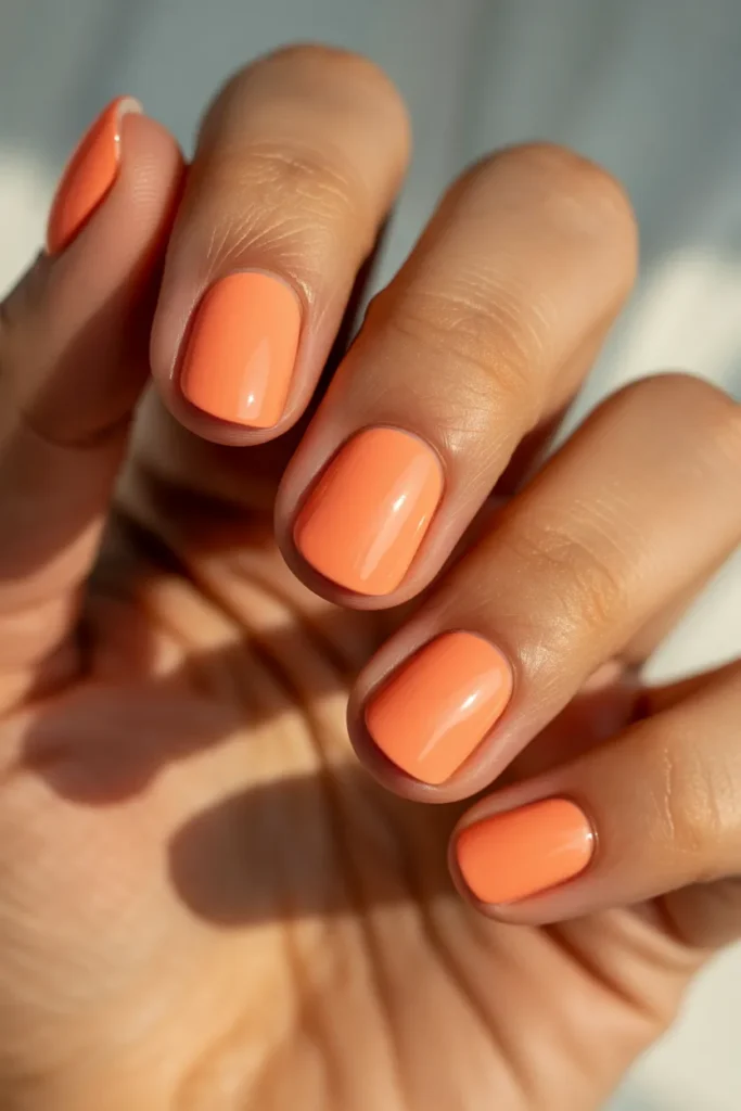 15. Casual Spring Gel Nails — Peach Coral Short
