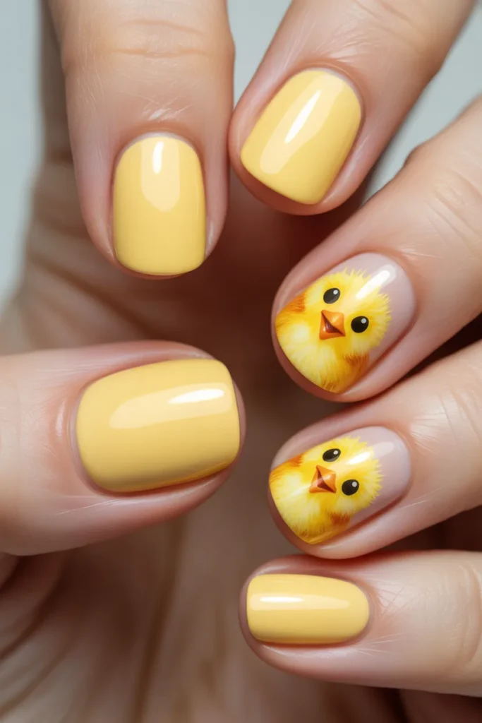 15. Cute Pastel Easter Nails — Chick Accent Art