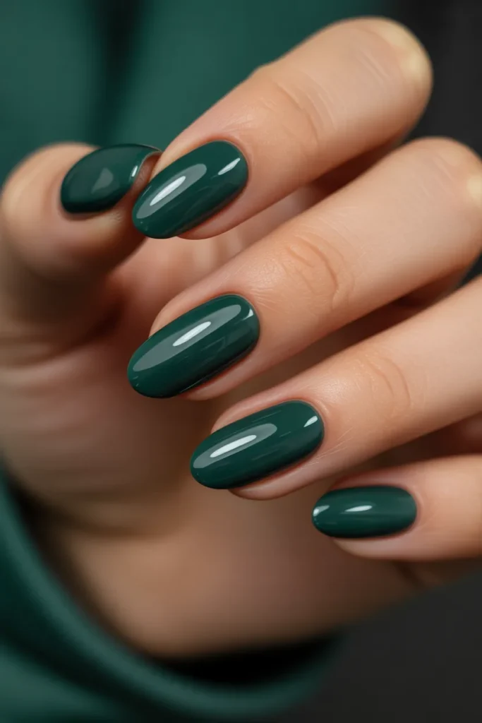 15. Hunter Green Almond Nails