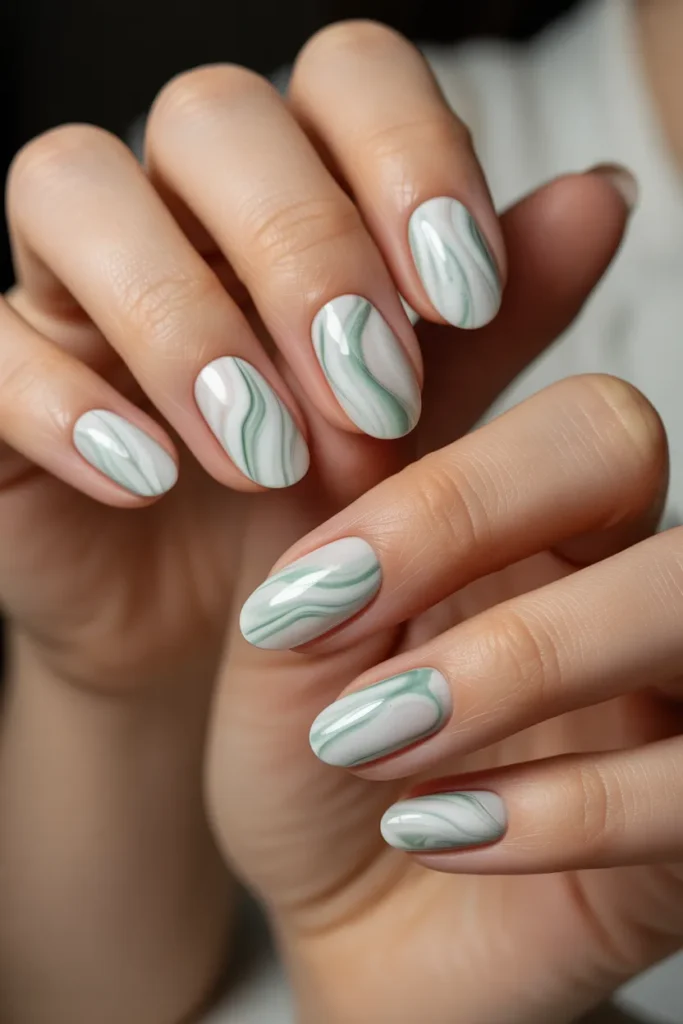 Mint Green Spring Nails 16 15. Mint Green Nail Design — Marble Effect