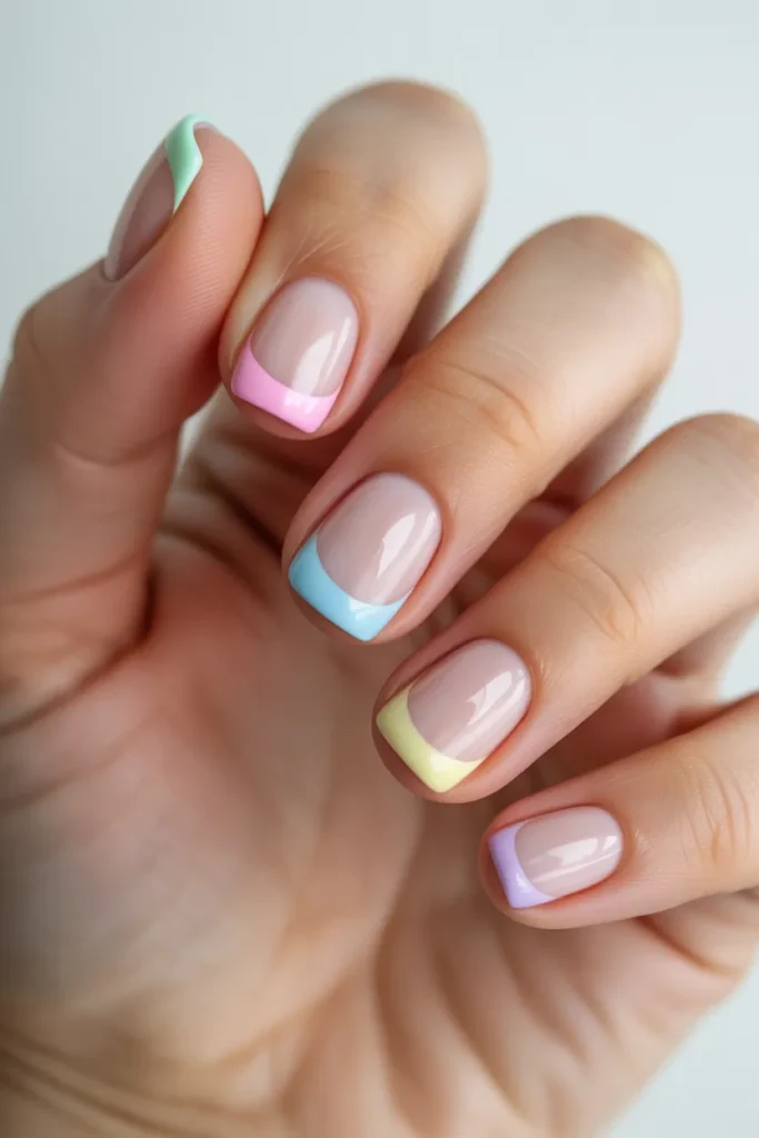 15. Multicolour Pastel French Tips