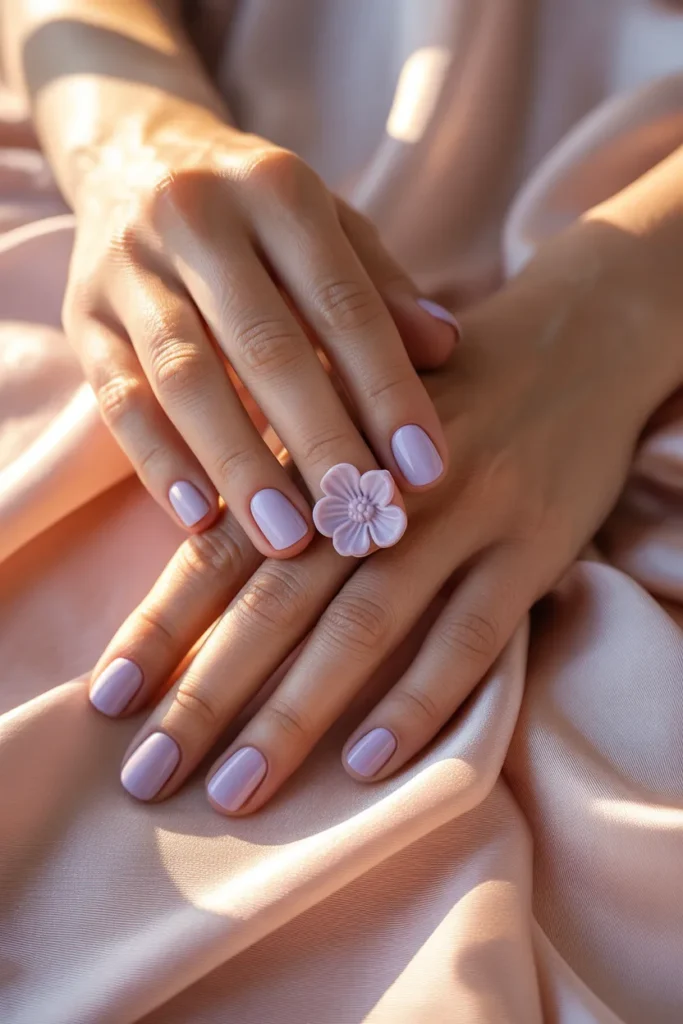 15. Short Square Spring Nails — 3D Flower Accent