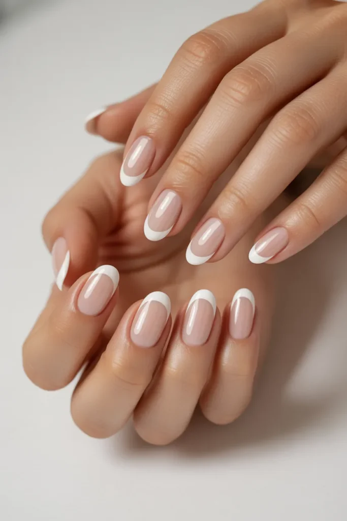 15. Simple French Tip Almond Nails