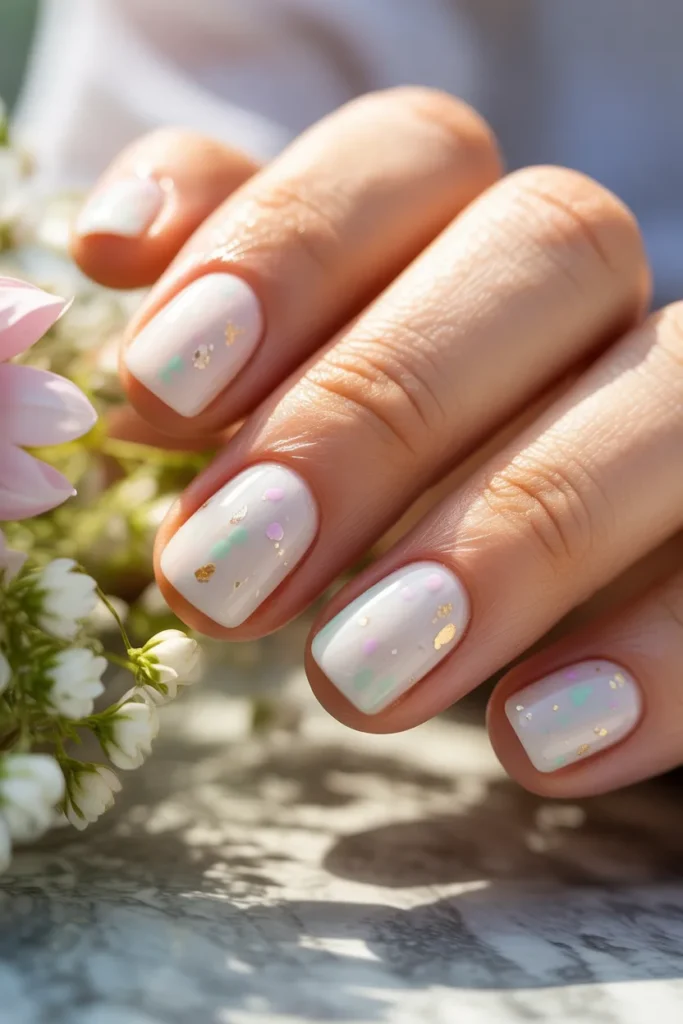 15. Speckled Easter Egg Nails — Short Square Gel