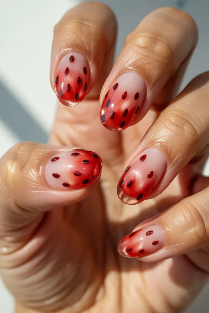 Strawberry Nail Art 16 15. Strawberry Gel Nails with Jelly Finish