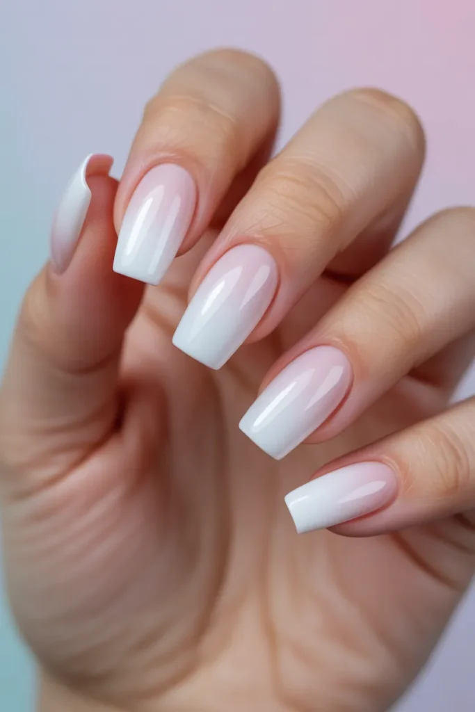 16. Acrylic Ombre Nails — White to Pink