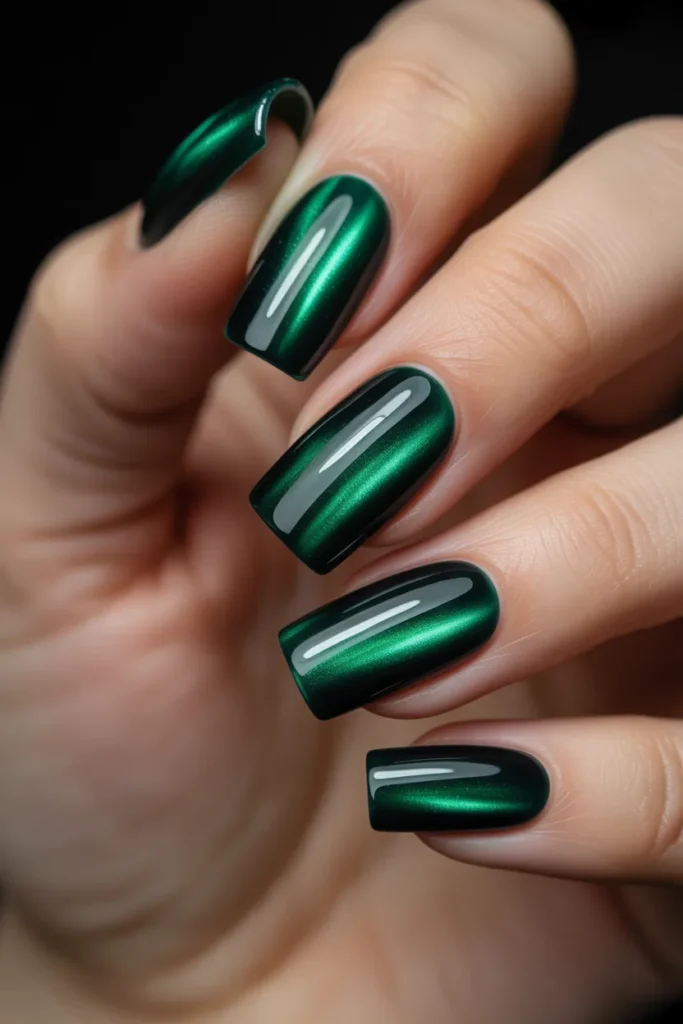 16. Emerald Cat Eye Nails