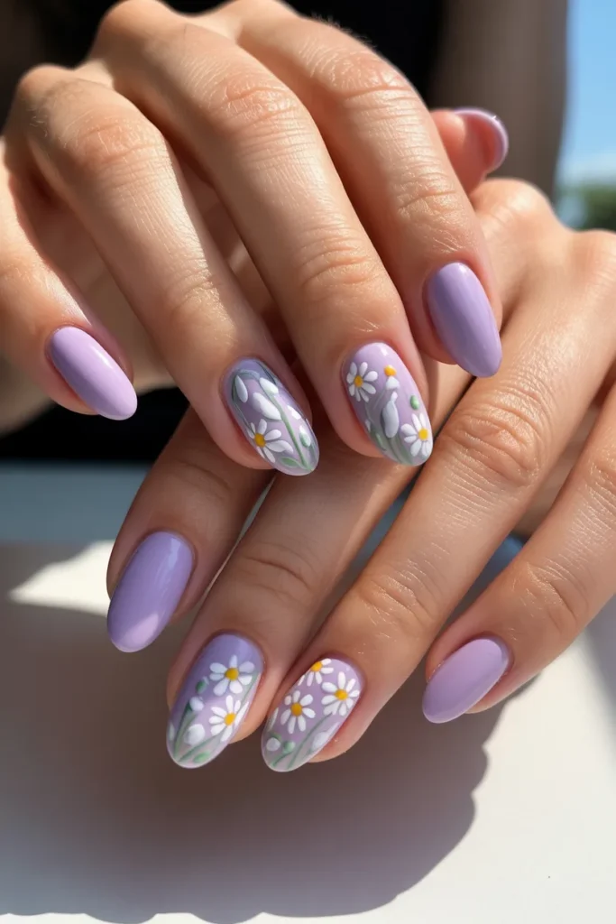 16. Floral Spring Nails Pastel — Lavender and White