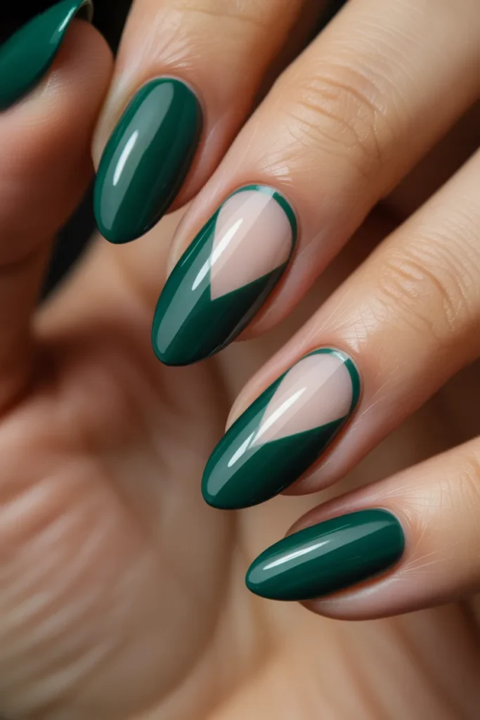 16. Green Negative Space Nails