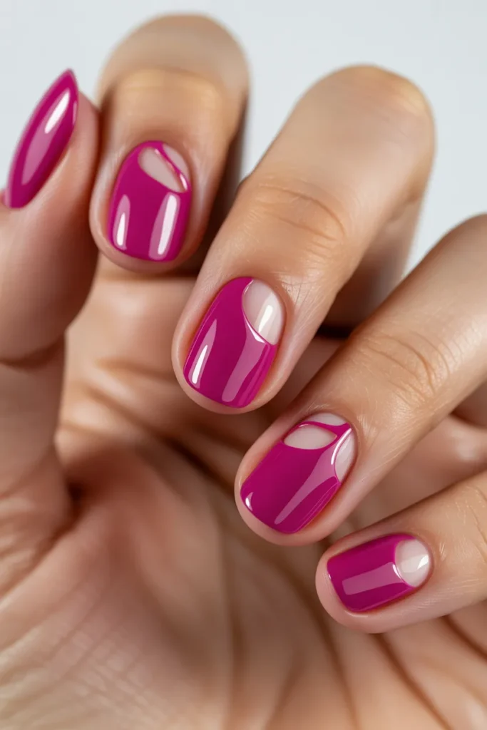 16. Magenta Pink Nails with Negative Space