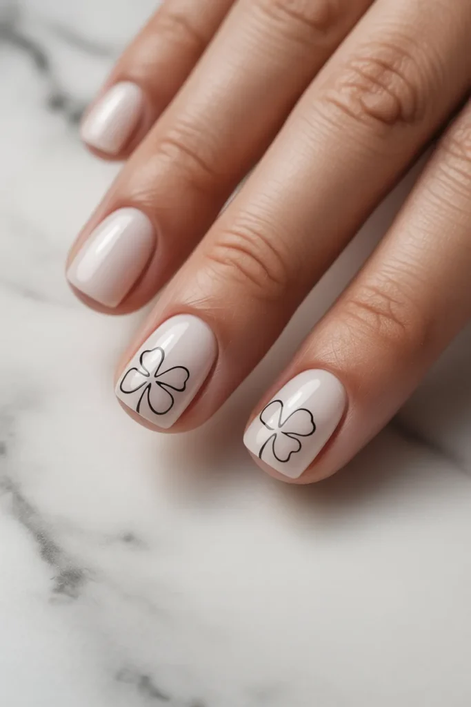 16. Minimalist Clover Line Art Nails