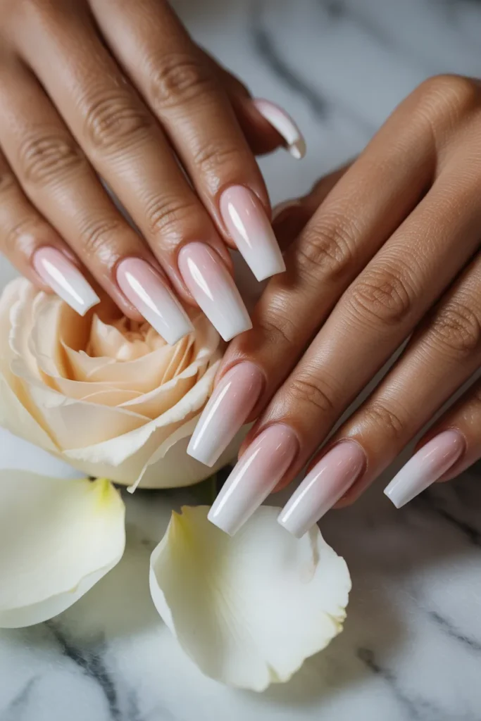 16. Pink to White Ombre Coffin — The Classic Elevated