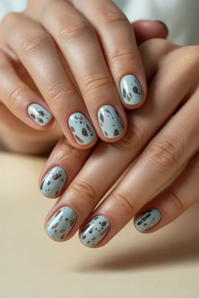 16. Short Easter Nails — Speckled Egg Design