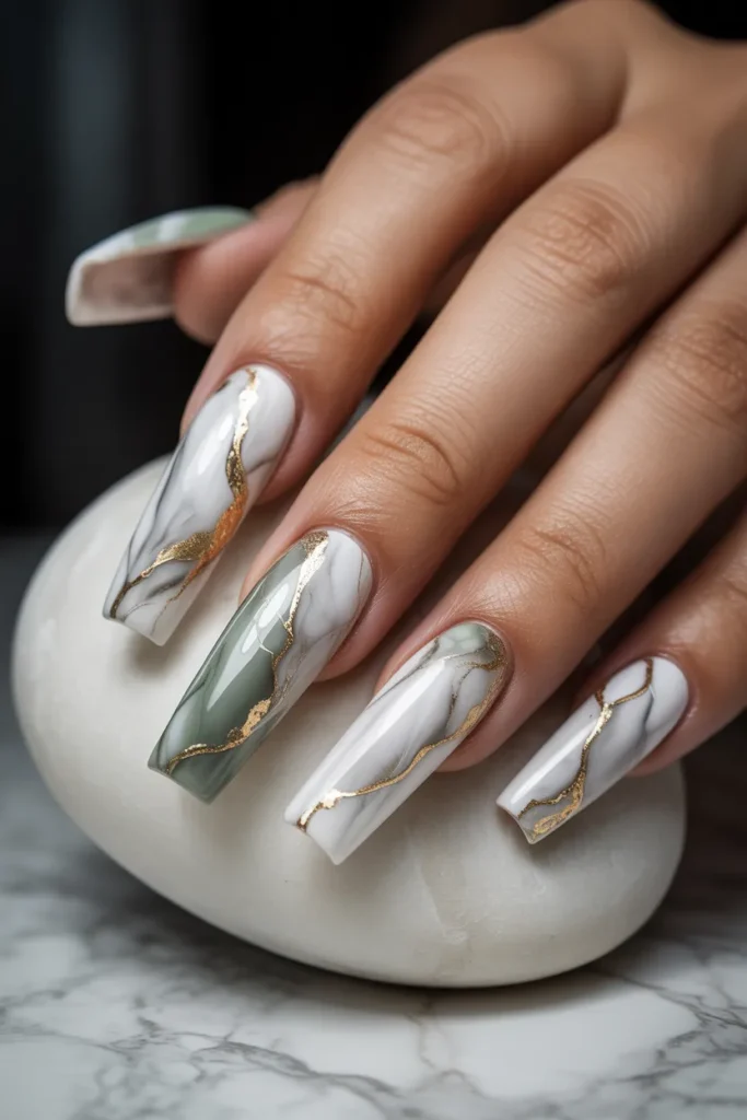 16. St. Patricks Day Glazed Marble Nails