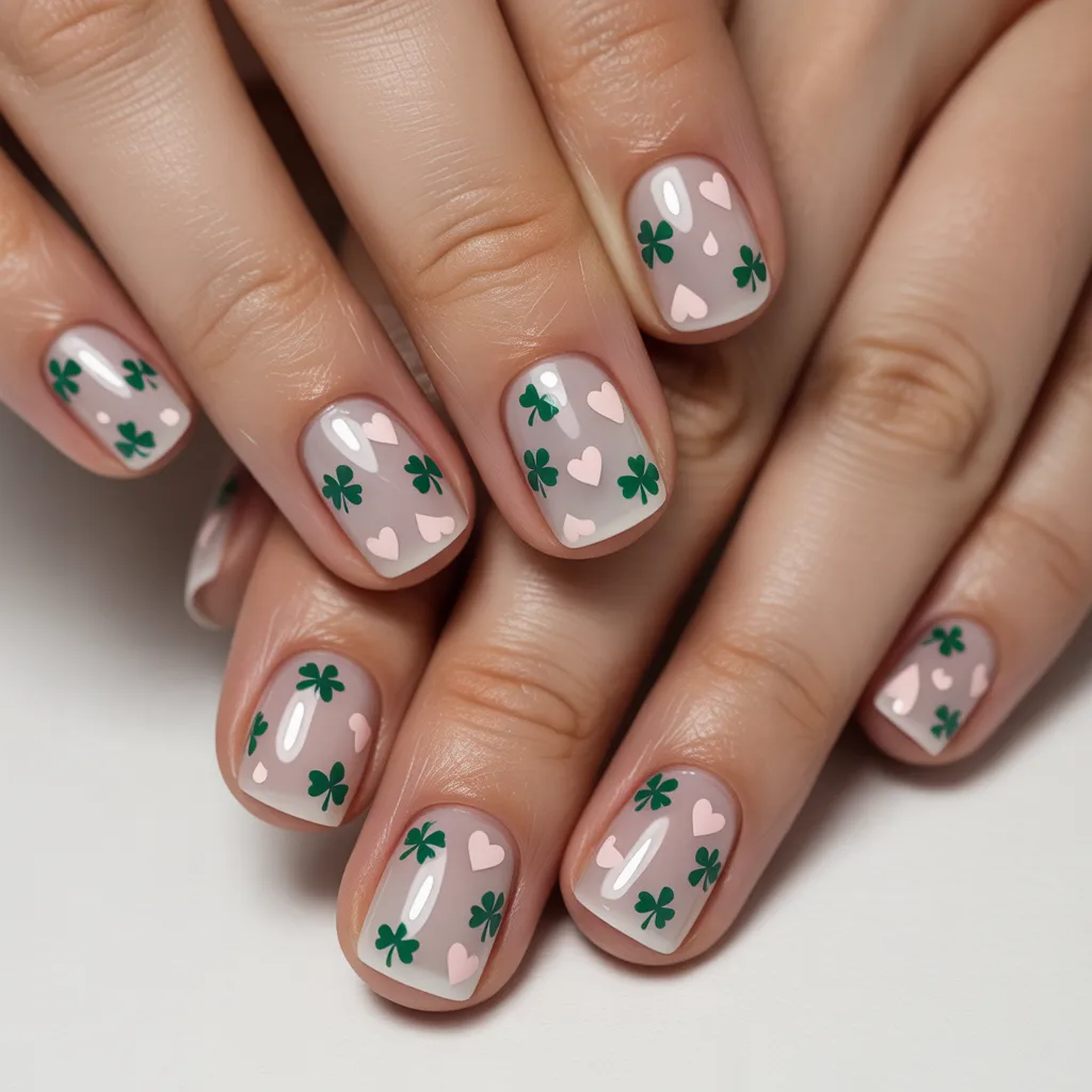 16. Tiny Heart and Clover Nails