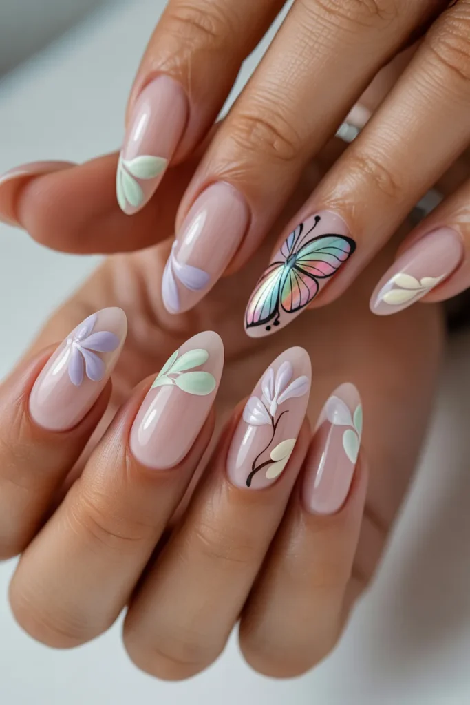 17. April Acrylic Nails — Long Almond Pastel Set