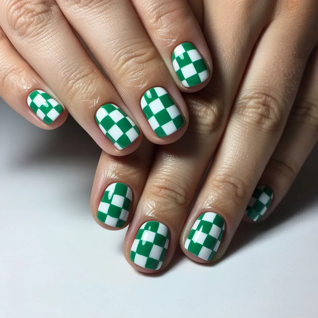 17. Checkered Green Nails