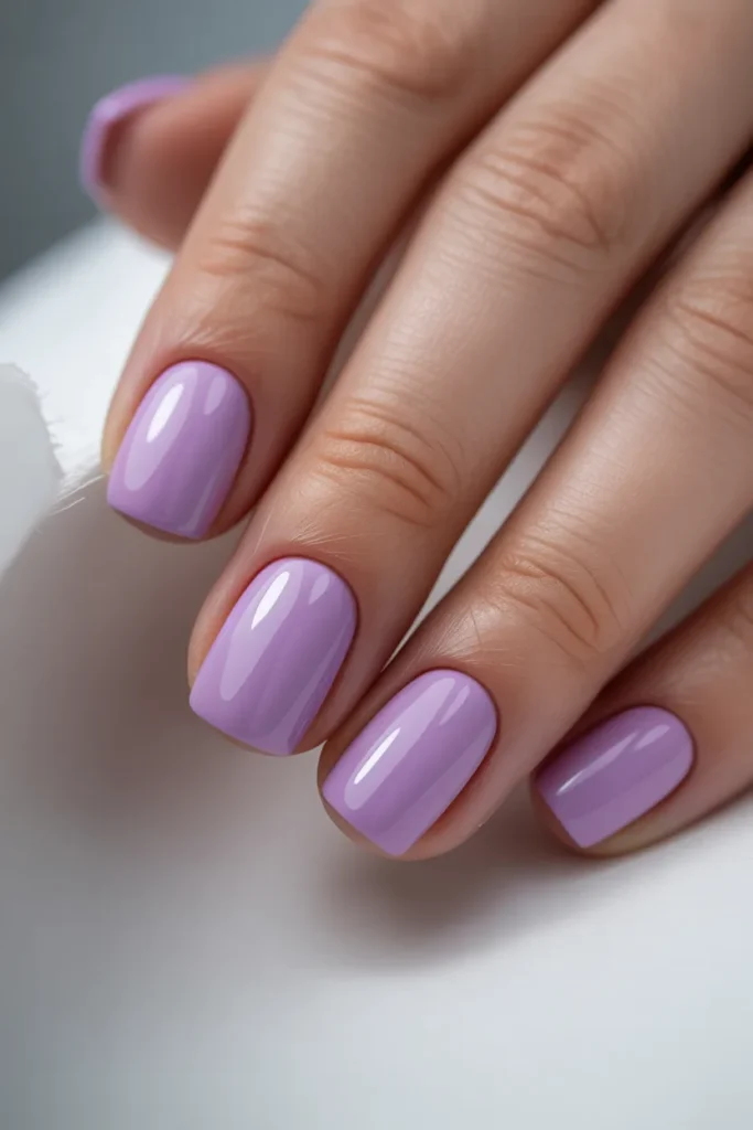 17. Lilac Short Square Gel Nails