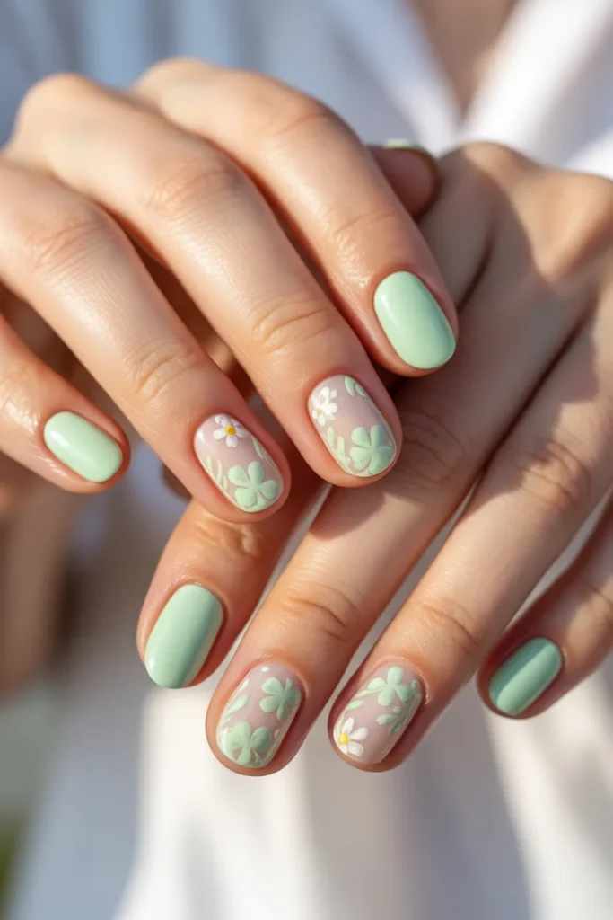 17. Pastel Green Shamrock Nails — Spring Twist