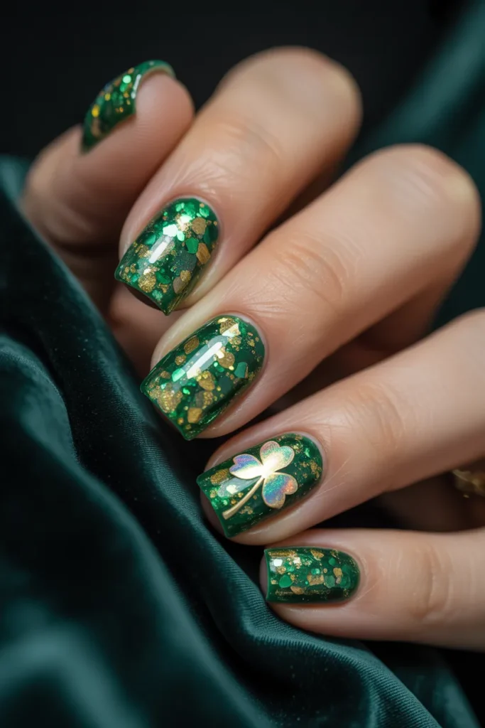 17. St. Pattys Day Glitter Nails