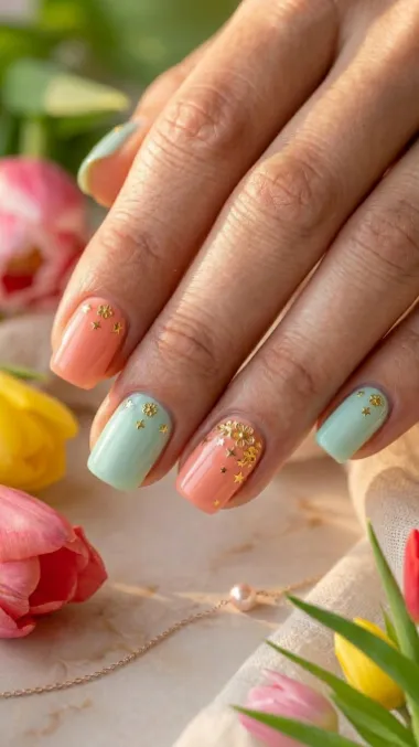 Easter Gel Nails 18 17.Cute Short Round Easter Gel Nails